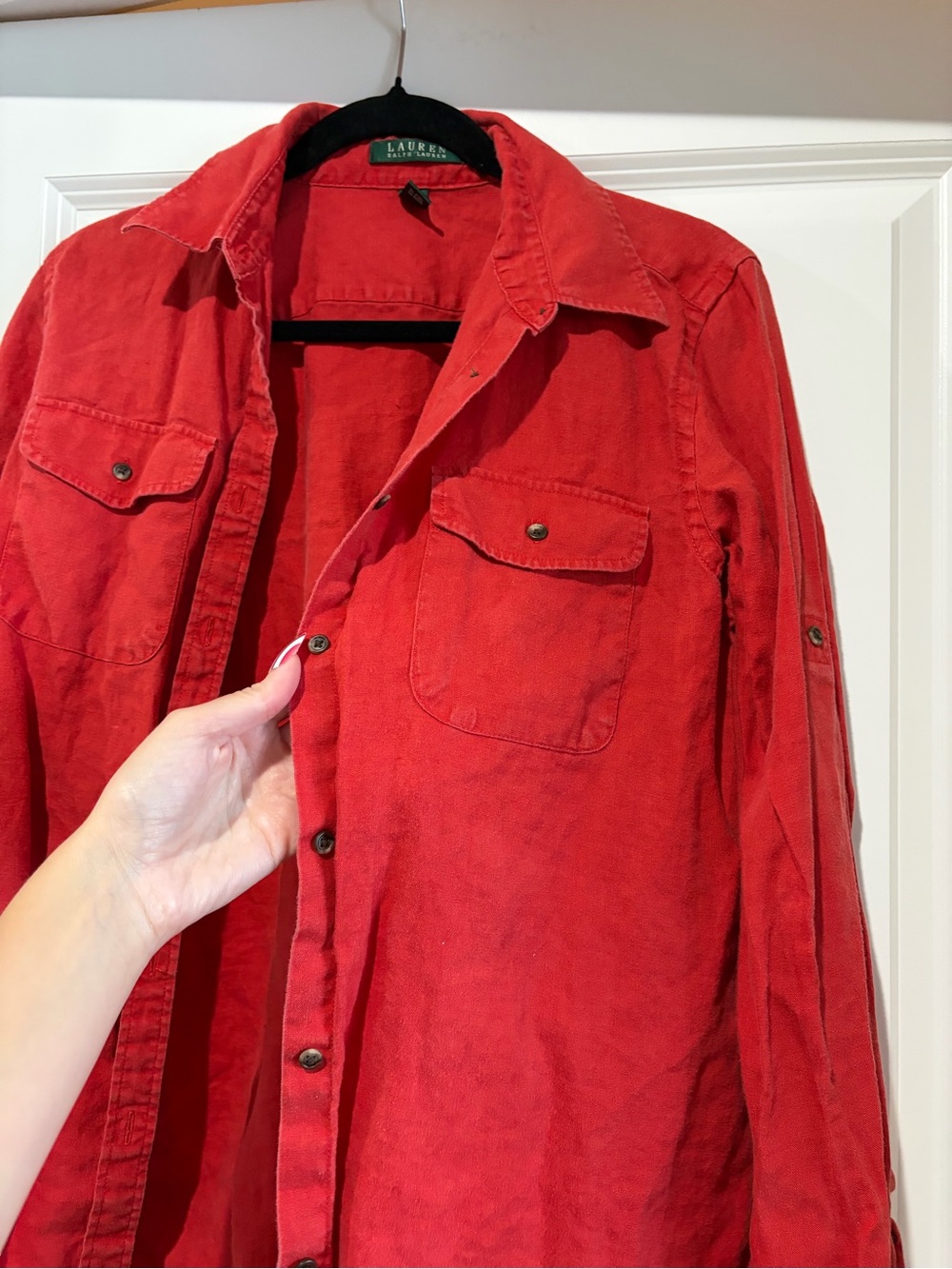 Ralph Lauren Red Button-Front Jean Jacket - Picture 3 of 4